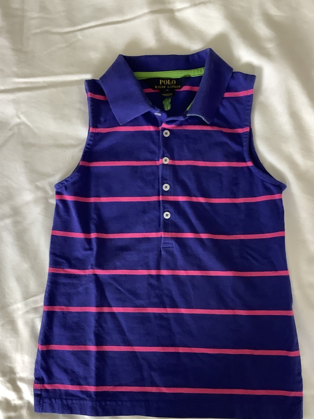 Polo by Ralph Lauren Girls' Purple with Pink Stripe Sleeveless Polo
